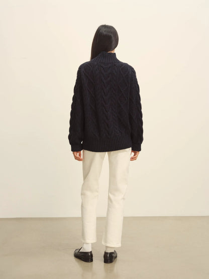Dark Navy Highland Alpaca Cable Turtleneck