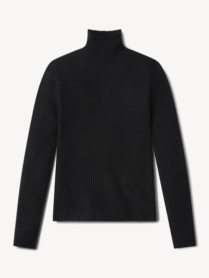 Black Featherweight Silk Cashmere Turtleneck