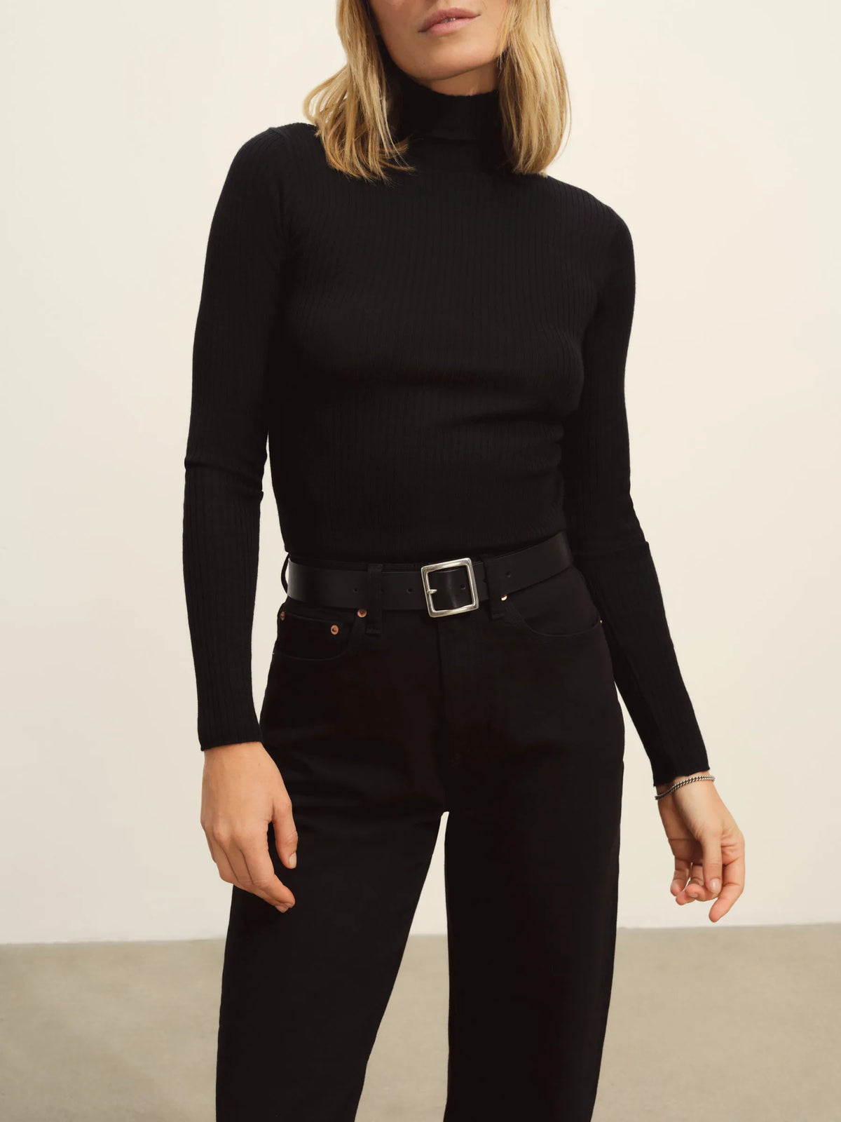 Black Featherweight Silk Cashmere Turtleneck