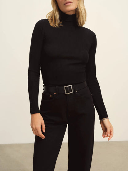 Black Featherweight Silk Cashmere Turtleneck