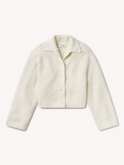 Natural Soft Spun Cotton Collared Cardigan