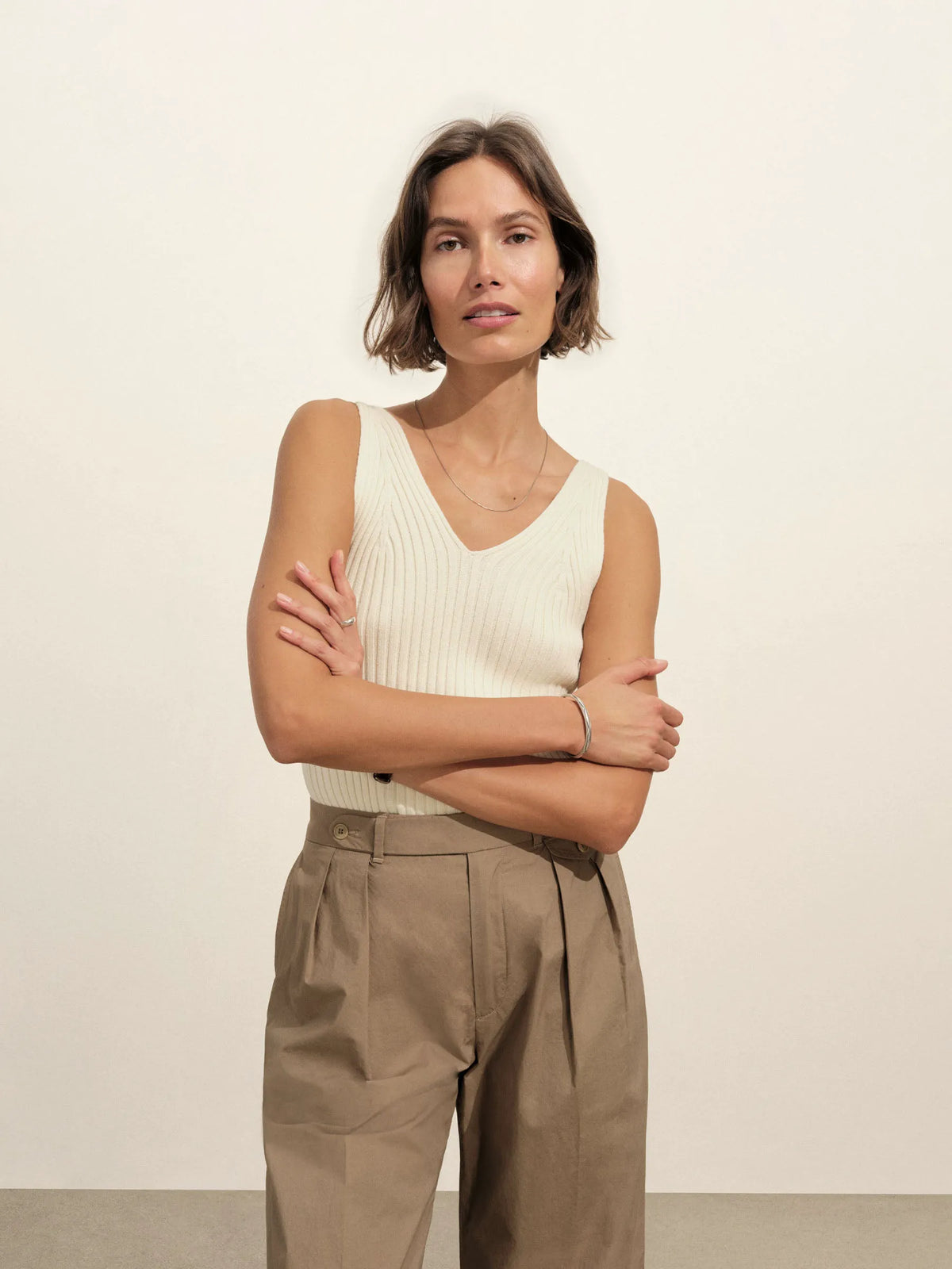 Washed Khaki Paperweight Poplin Pleated Trouser
