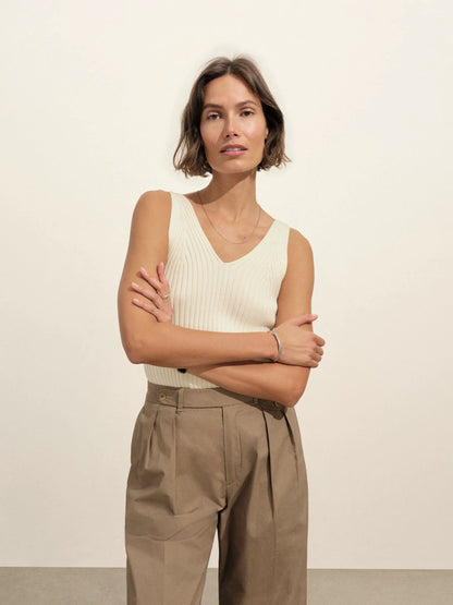 Washed Khaki Paperweight Poplin Pleated Trouser