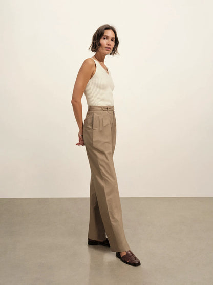 Washed Khaki Paperweight Poplin Pleated Trouser
