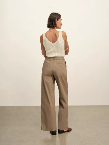 Washed Khaki Paperweight Poplin Pleated Trouser