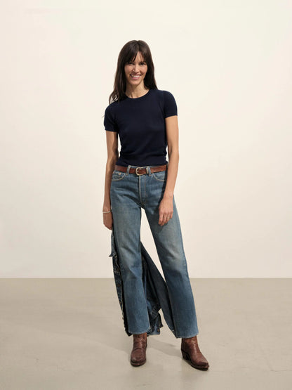 Dark Navy Featherweight Silk Cashmere Tee