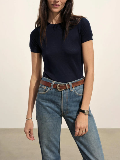 Dark Navy Featherweight Silk Cashmere Tee