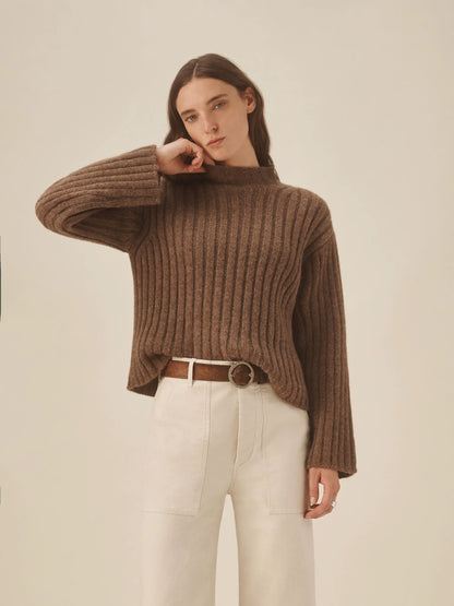 Marled Chestnut Highland Alpaca Bolded Rib Turtleneck