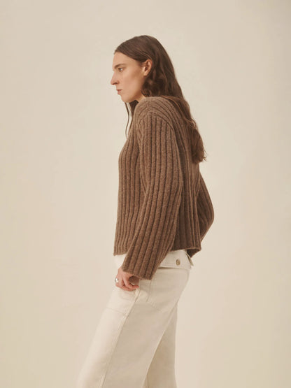 Marled Chestnut Highland Alpaca Bolded Rib Turtleneck