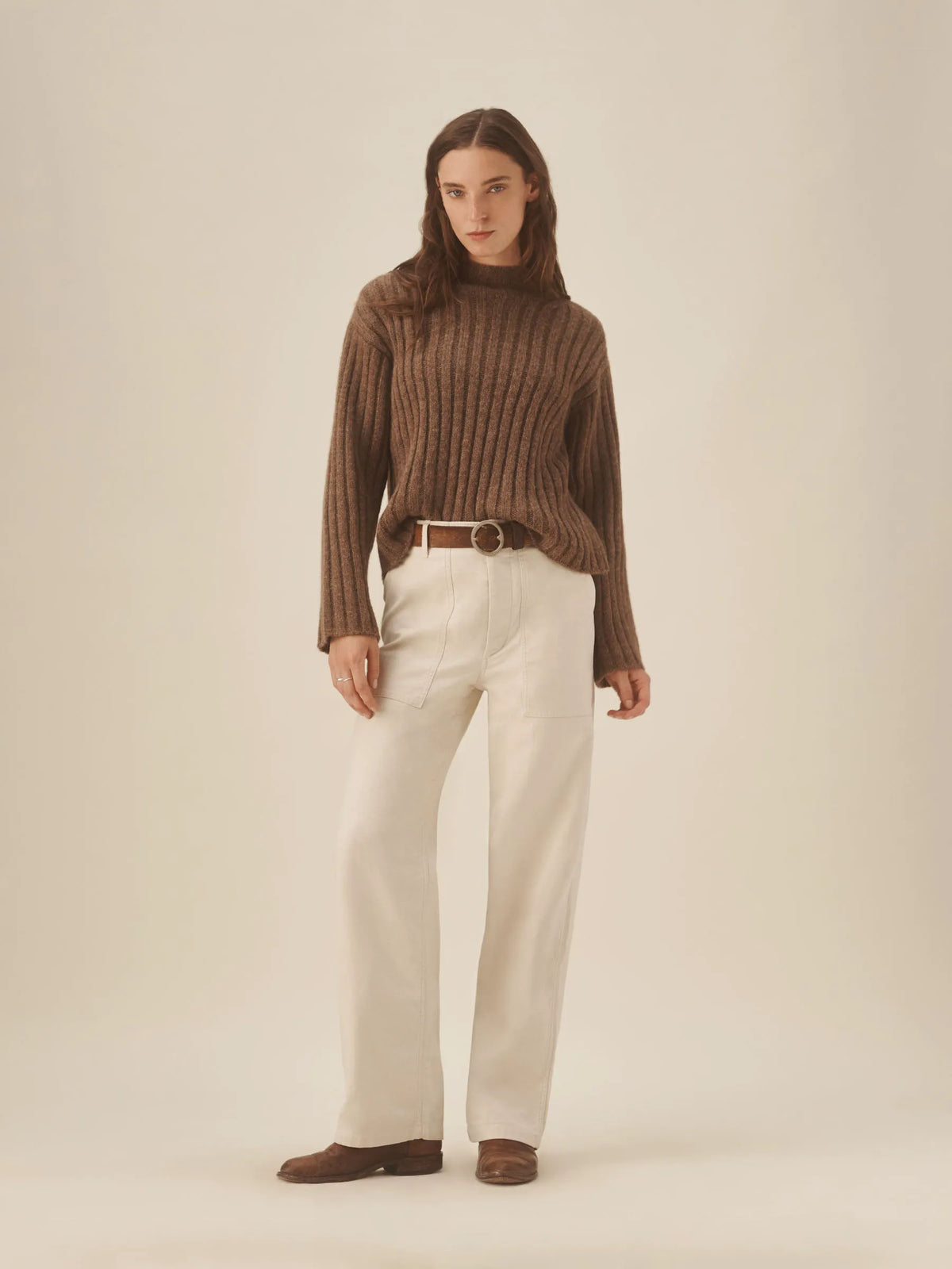 Marled Chestnut Highland Alpaca Bolded Rib Turtleneck