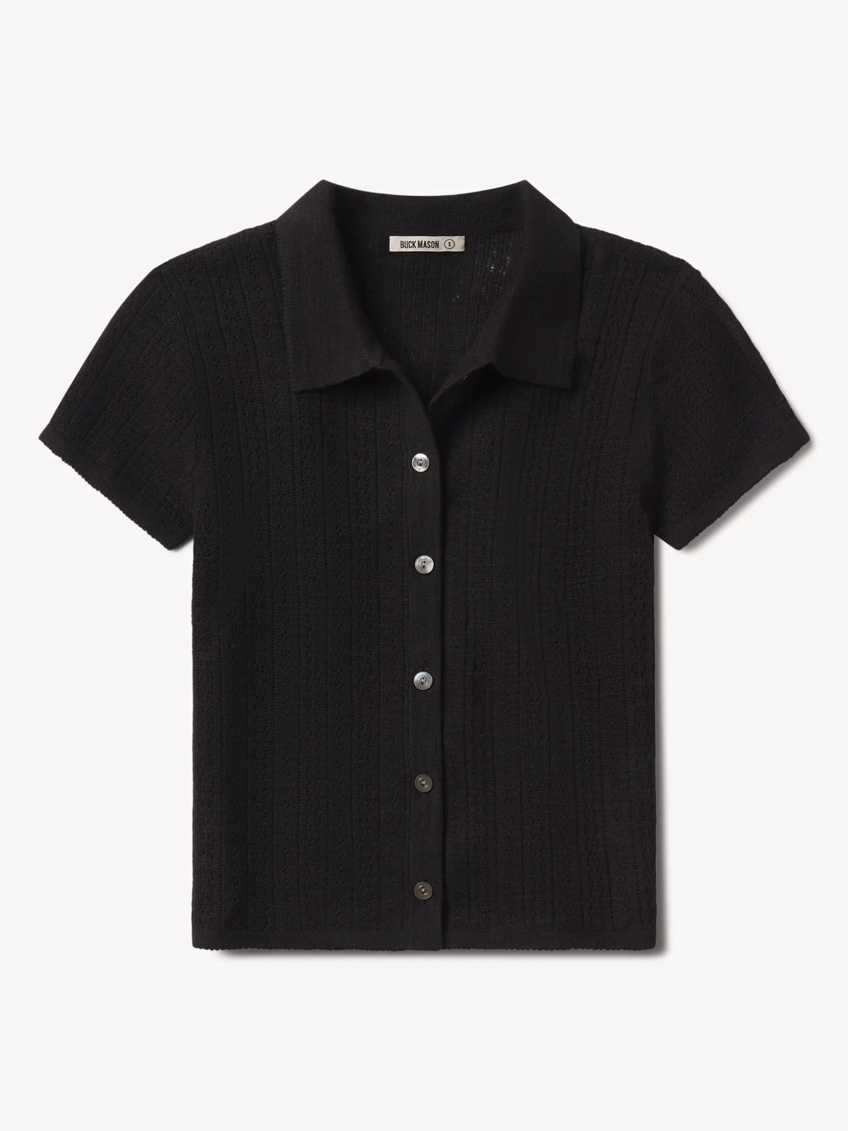 Black Coastal Linen Pointelle Polo