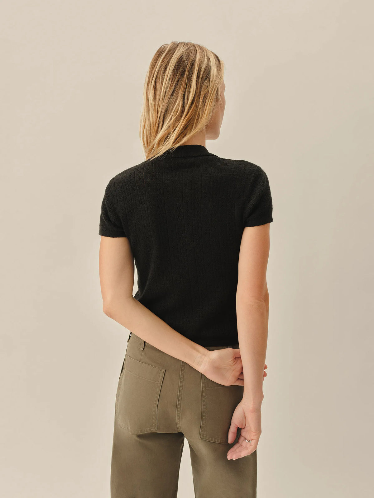 Black Coastal Linen Pointelle Polo