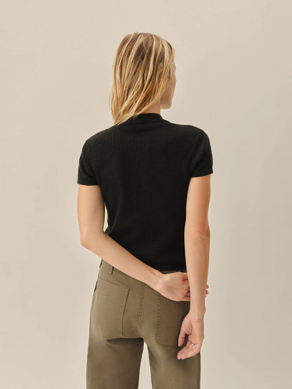 Black Coastal Linen Pointelle Polo