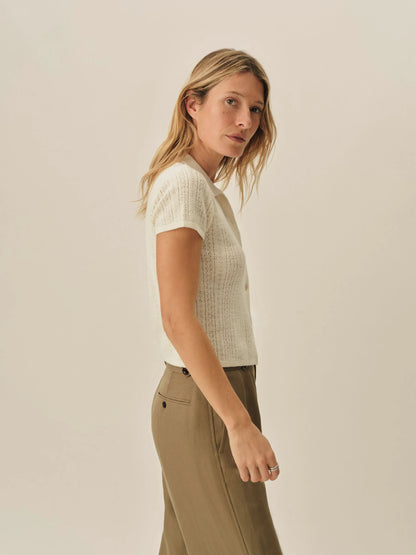 Soft White Coastal Linen Pointelle Polo