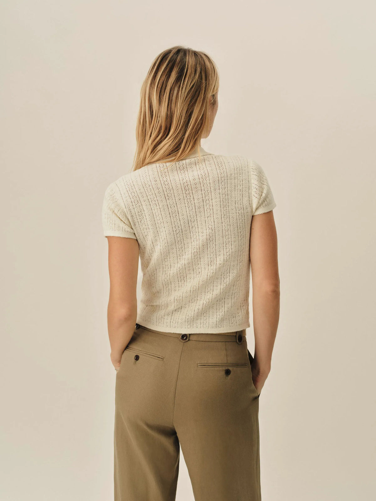 Soft White Coastal Linen Pointelle Polo