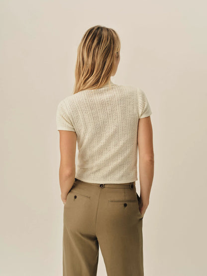 Soft White Coastal Linen Pointelle Polo