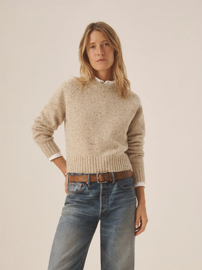 Heather Flax Seastack Wool Tweed Crewneck