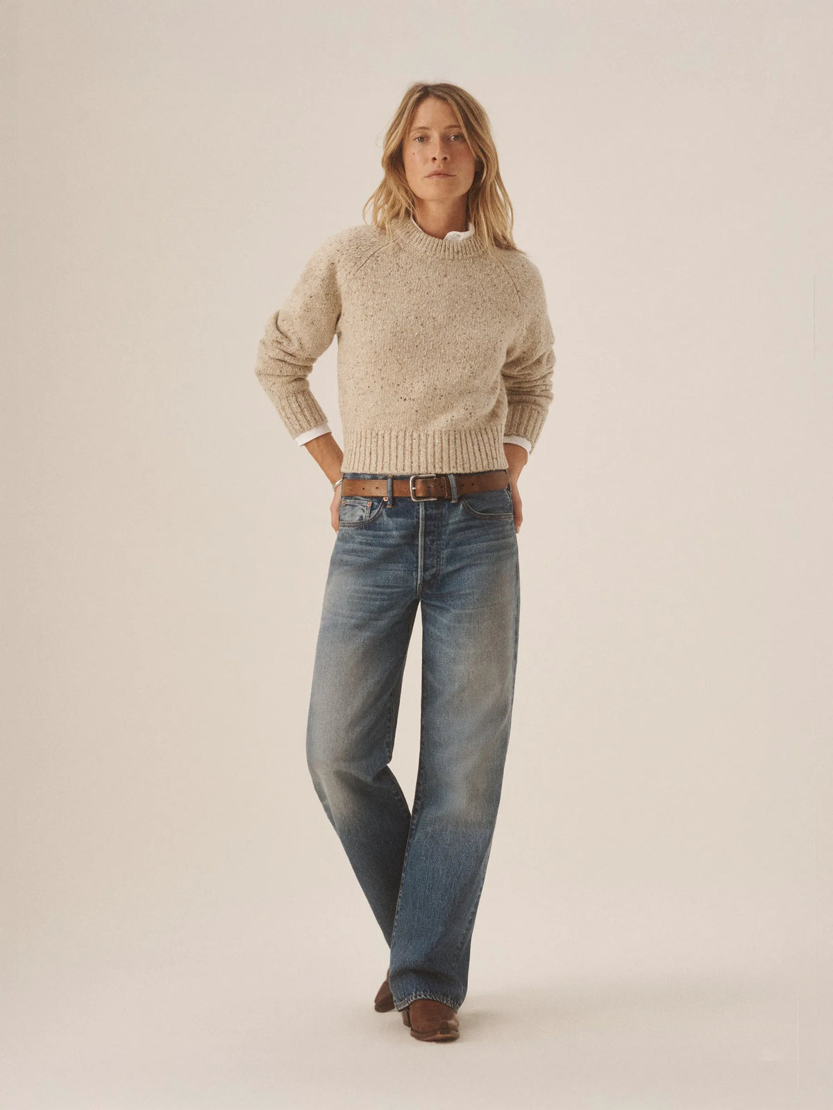 Heather Flax Seastack Wool Tweed Crewneck