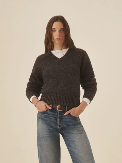 Cobblestone Seastack Wool Tweed V-Neck