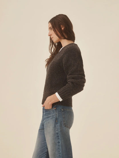 Cobblestone Seastack Wool Tweed V-Neck