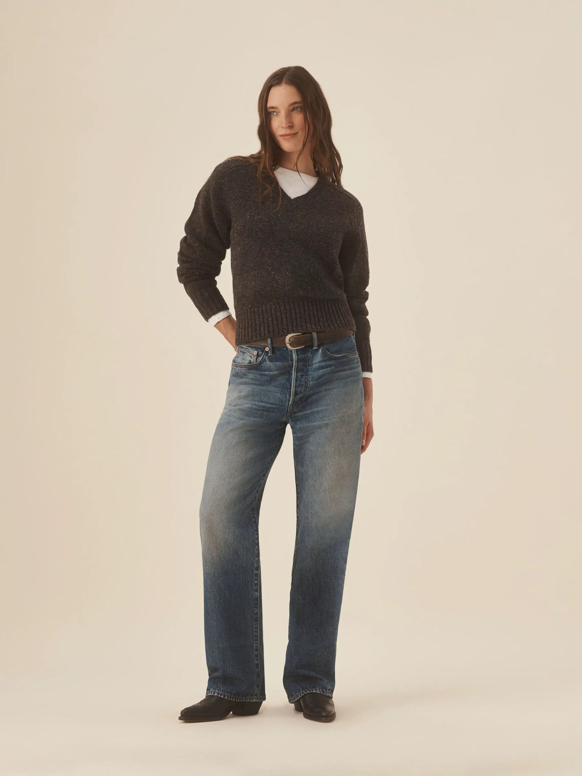Cobblestone Seastack Wool Tweed V-Neck