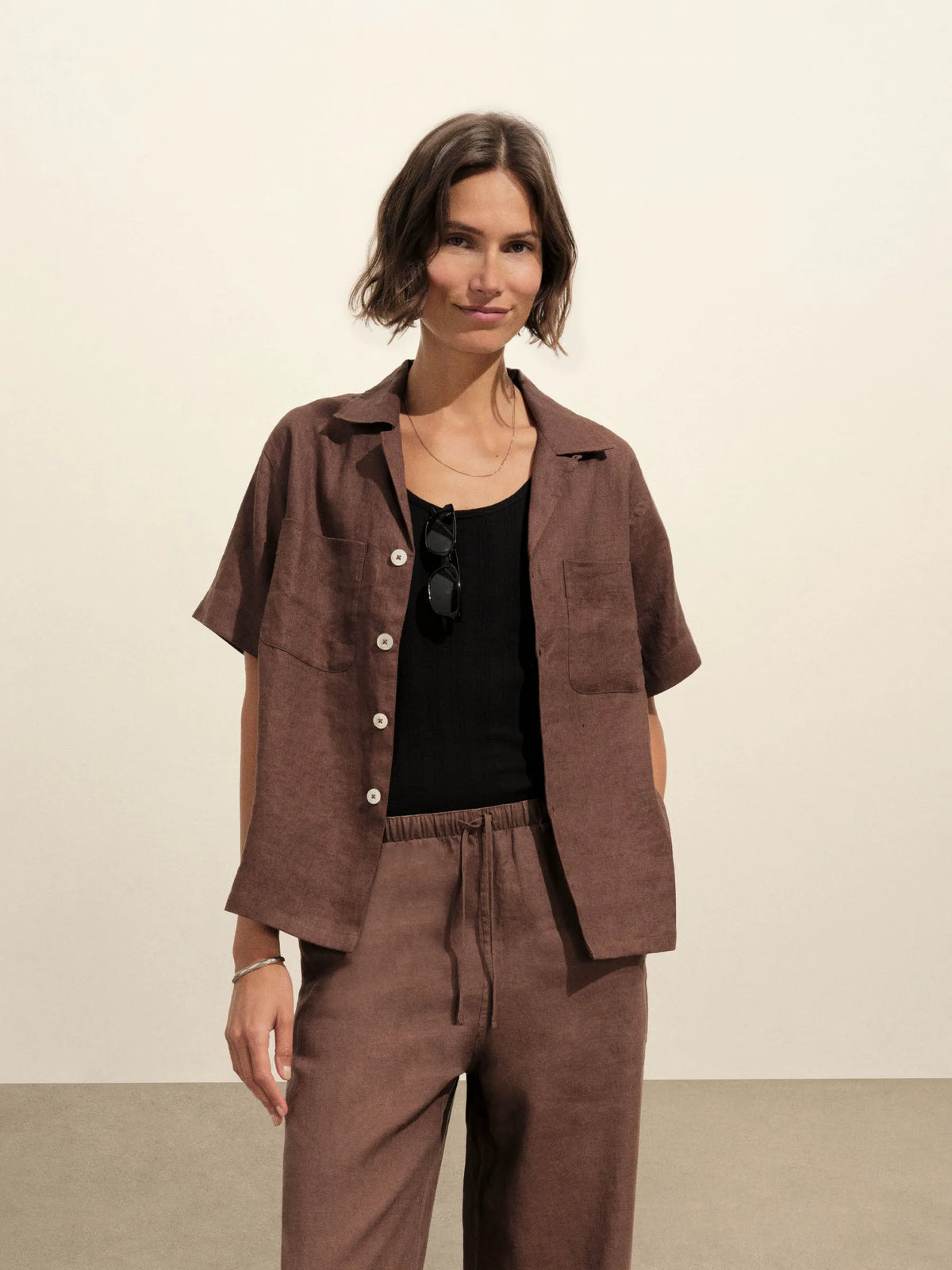 Bonfire Crosshatch Linen Camp Shirt