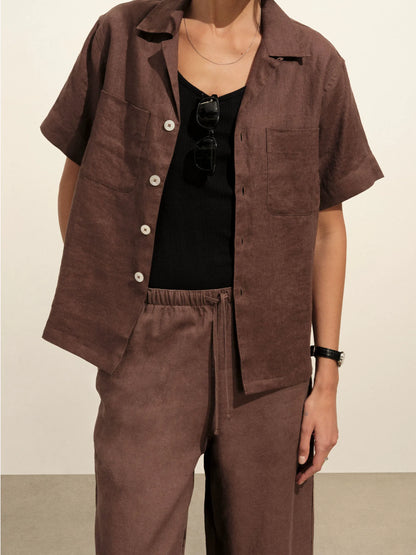 Bonfire Crosshatch Linen Camp Shirt