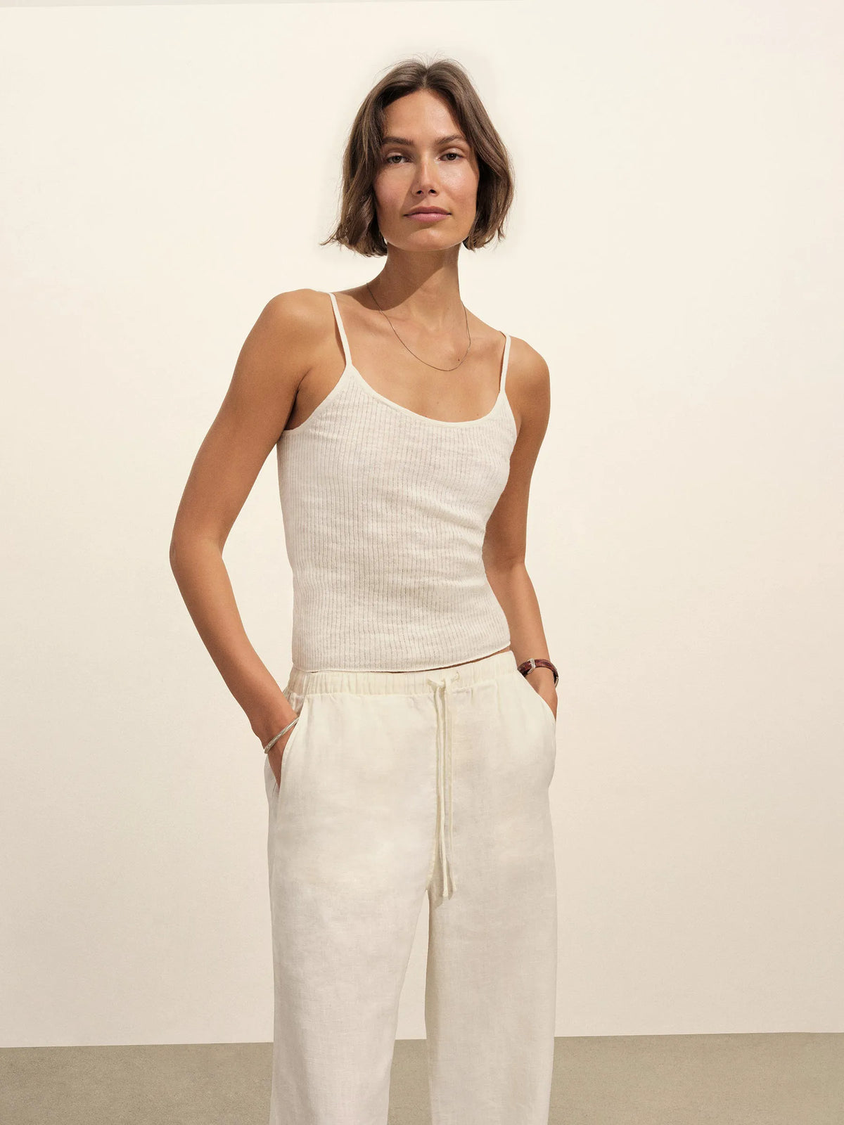 Sea Shell Crosshatch Linen Easy Pant