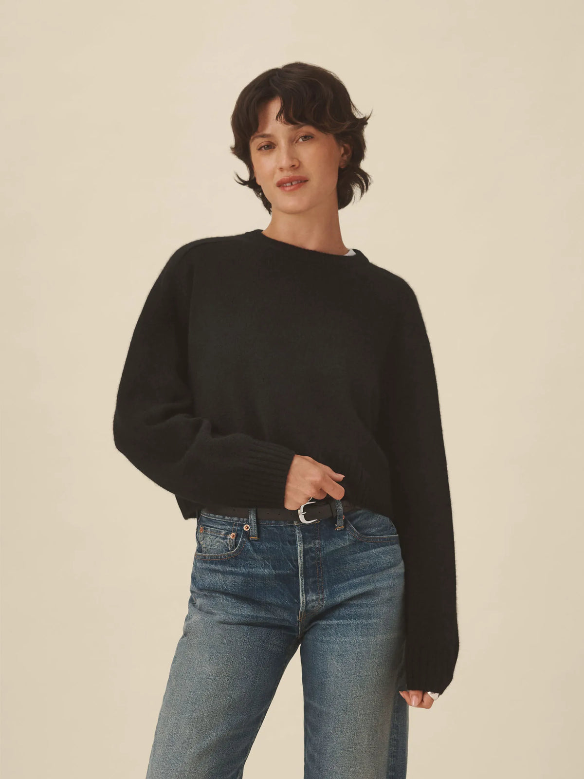 Black California Cashmere Classic Crew