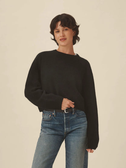 Black California Cashmere Classic Crew