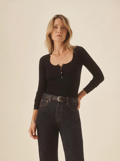 Black Featherweight Silk Cashmere Scoop Henley