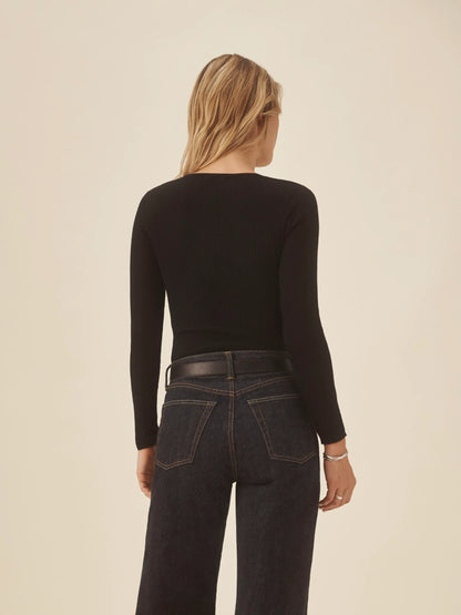 Black Featherweight Silk Cashmere Scoop Henley