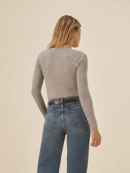 Light Heather Grey Featherweight Silk Cashmere Scoop Henley