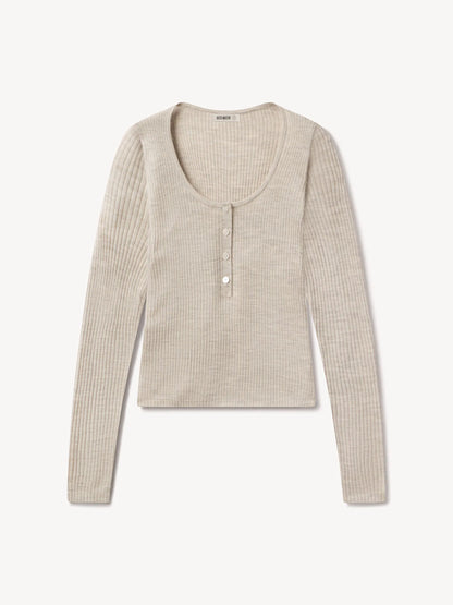 Heather Oat Featherweight Silk Cashmere Scoop Henley