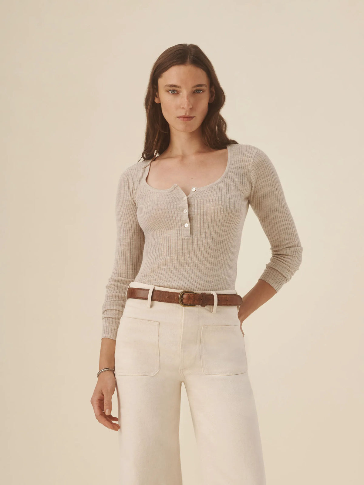 Heather Oat Featherweight Silk Cashmere Scoop Henley