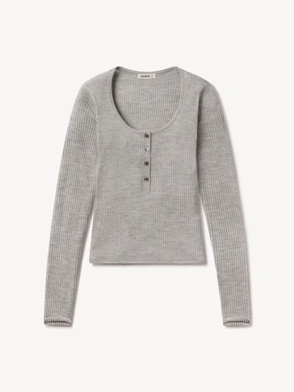 Light Heather Grey Featherweight Silk Cashmere Scoop Henley