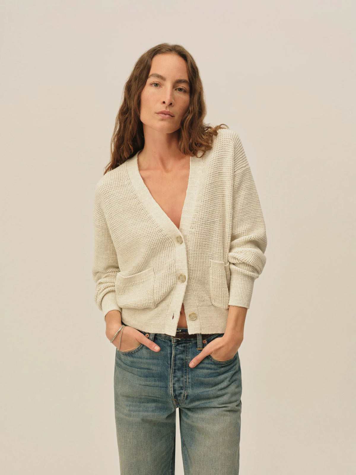 Marled Glacier Seafarer Cotton Cropped Cardigan