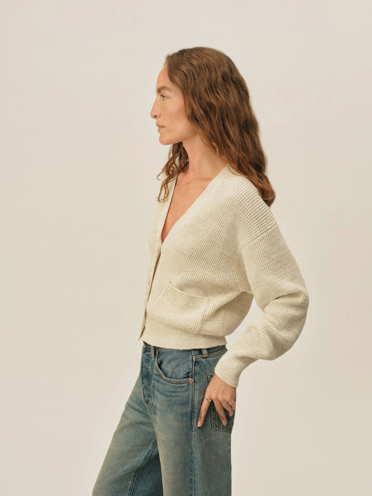 Marled Glacier Seafarer Cotton Cropped Cardigan