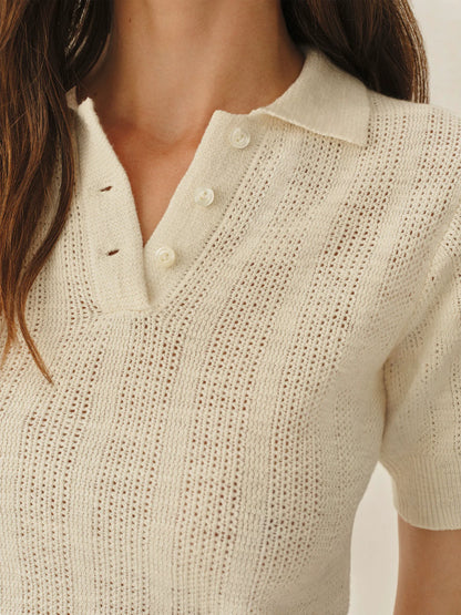 Soft White Seacoast Linen Jacquard Polo