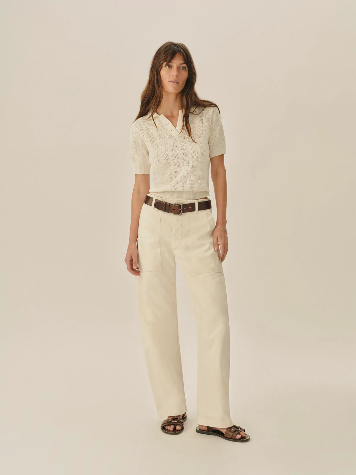 Soft White Seacoast Linen Jacquard Polo