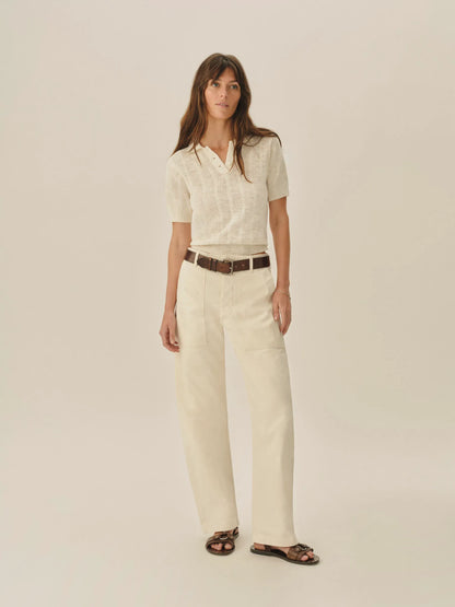 Soft White Seacoast Linen Jacquard Polo