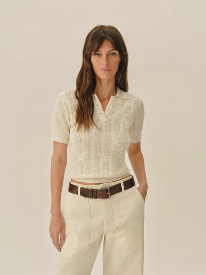Soft White Seacoast Linen Jacquard Polo