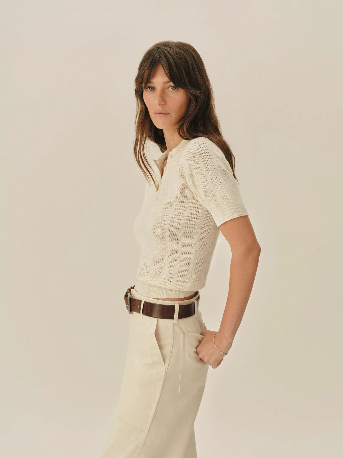 Soft White Seacoast Linen Jacquard Polo