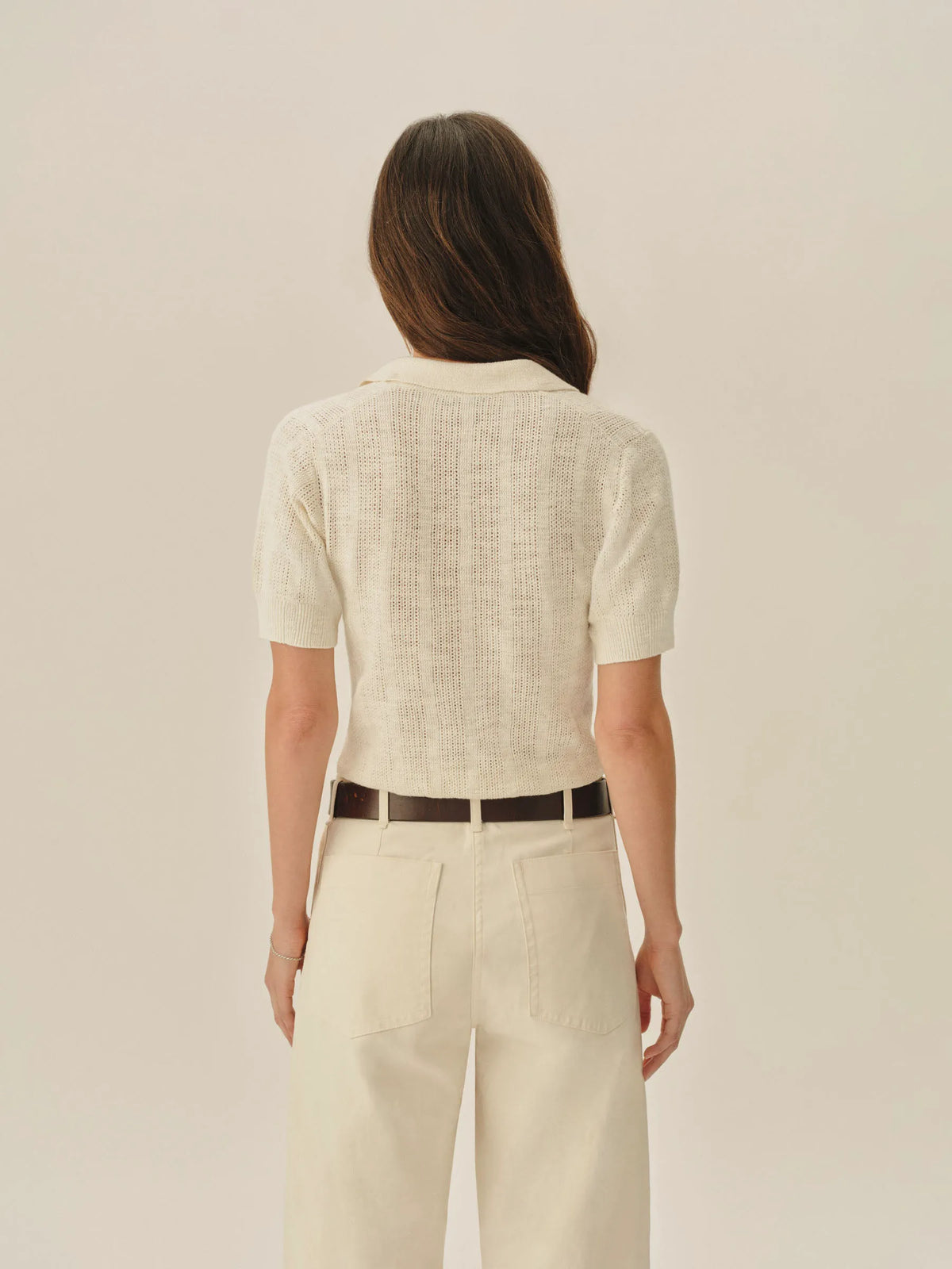 Soft White Seacoast Linen Jacquard Polo