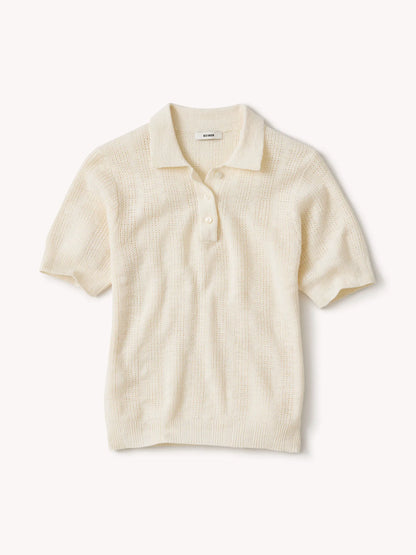 Soft White Seacoast Linen Jacquard Polo