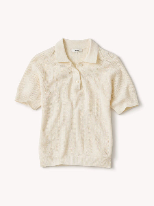 Soft White Seacoast Linen Jacquard Polo