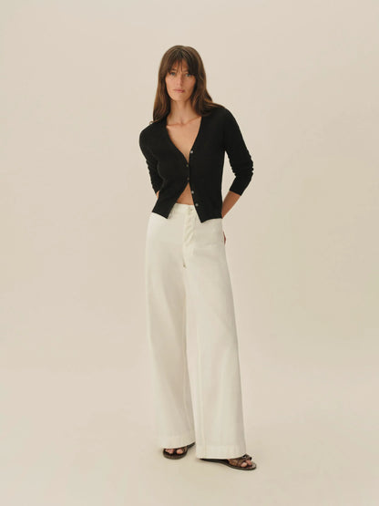 Black Seacoast Linen Jacquard Cardigan