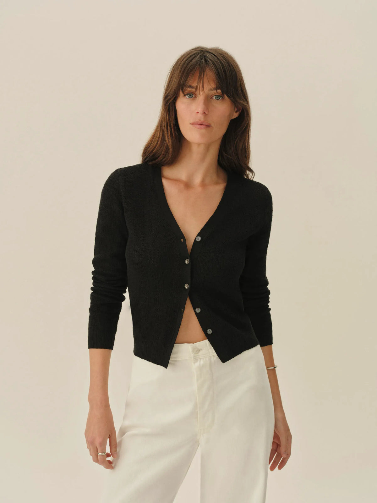 Black Seacoast Linen Jacquard Cardigan