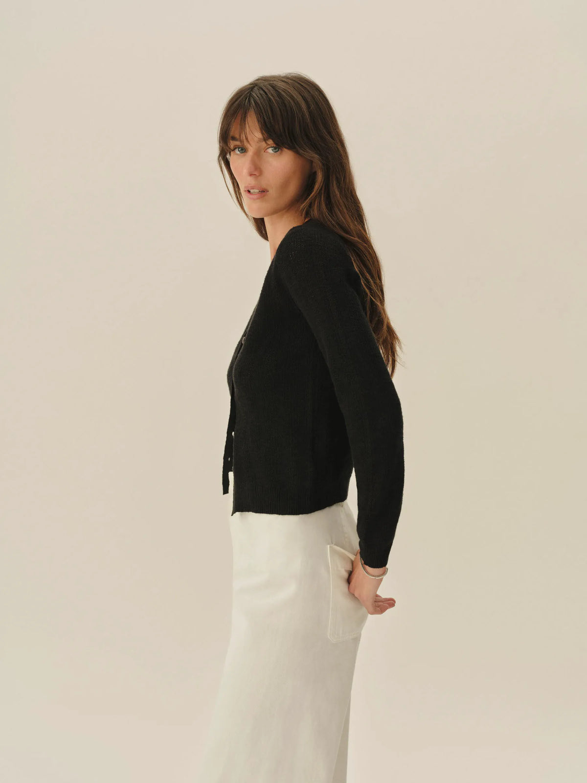 Black Seacoast Linen Jacquard Cardigan