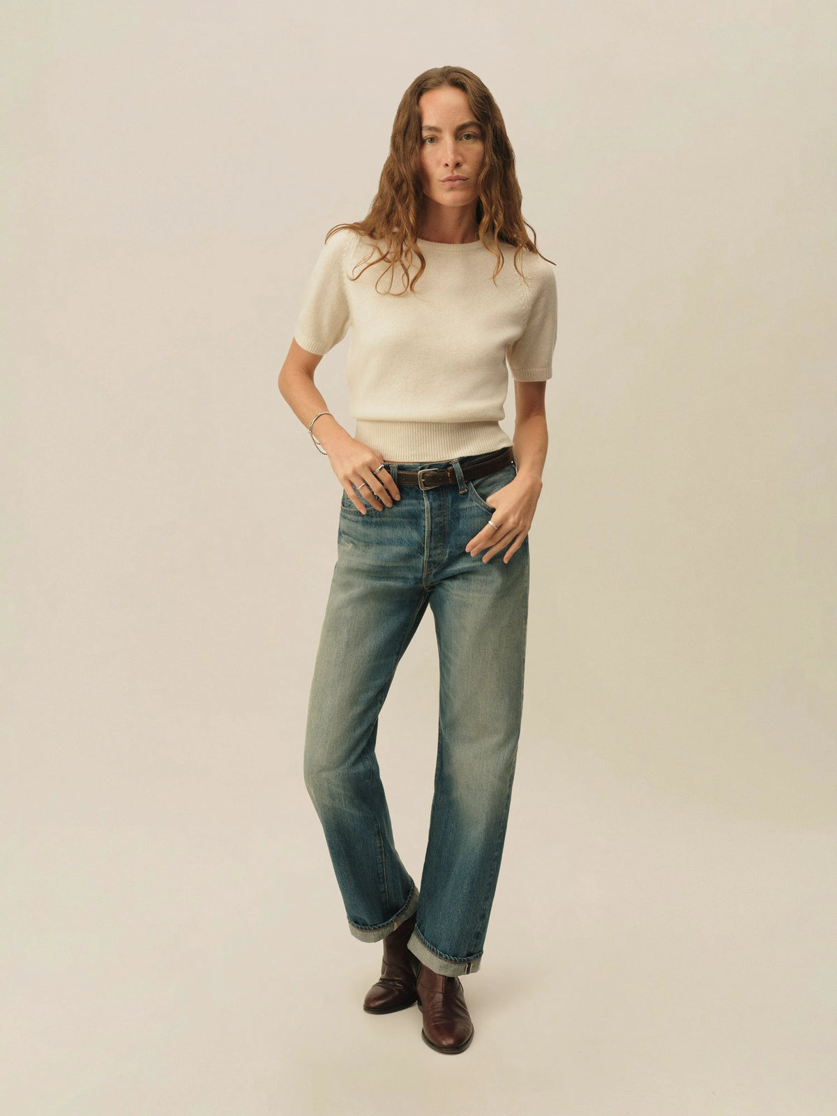 Natural California Cashmere S/S Crew